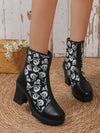 Chic and Stylish Printed Block Heel Short Boots in Black - Fall/Winter 2024 New Arrivals