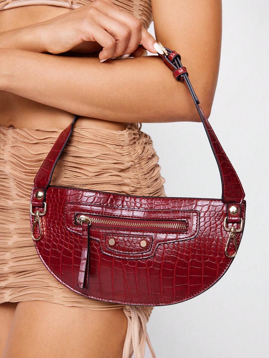 Crocodile texture hobo bag side angle for everyday style