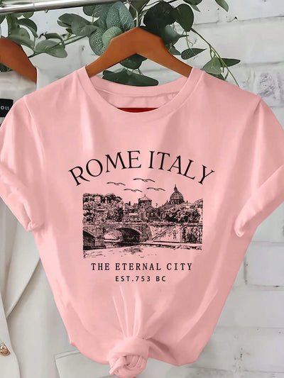 Rome, Italy Skyline Graphic Tee - Casual Round Neck T-Shirt Celebrating the Eternal City