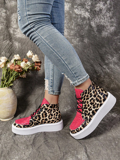 Trendy Leopard Print Roman Short Boots for Chic Office Style