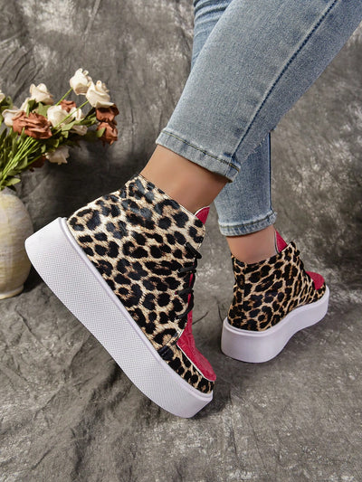 Trendy Leopard Print Roman Short Boots for Chic Office Style