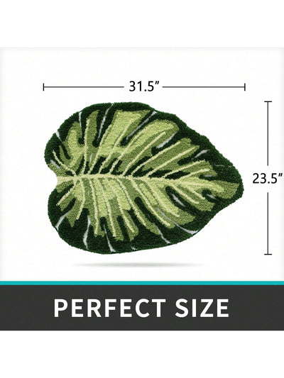 Monstera Leaf Shaped Non-Slip Bath Mat - Absorbent & Washable Floor Carpet