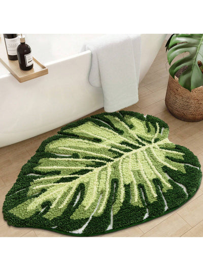 Monstera Leaf Shaped Non-Slip Bath Mat - Absorbent & Washable Floor Carpet