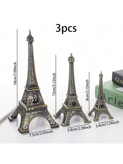 Charming 3-Piece Eiffel Tower Metal Model Set - Elegant European Home Decor