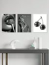 Chic and Stylish 3-Piece Black, White, and Gray Hanging Paintings Set for Modern Home Decor