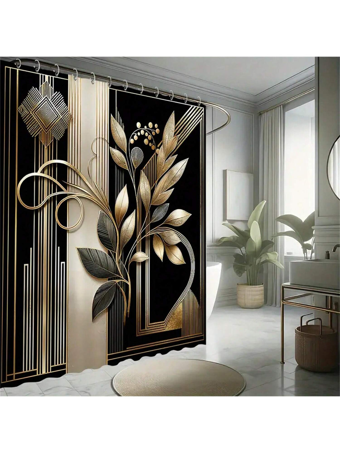 Enhance your bathroom with our Elegant Plants Line Pattern Waterproof Curtain. Made with quality materials, it effortlessly adds a touch of sophistication to your bathroom decor. Plus, it comes with free hooks for easy installation. Upgrade your bathroom with this elegant and functional curtain today.