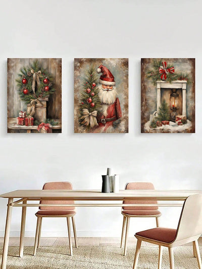 Santa Claus Holiday Canvas Wall Art Trio: Festive Decor for  Rooms, Hotels, and Clubs