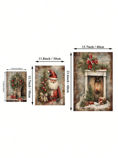 Santa Claus Holiday Canvas Wall Art Trio: Festive Decor for  Rooms, Hotels, and Clubs