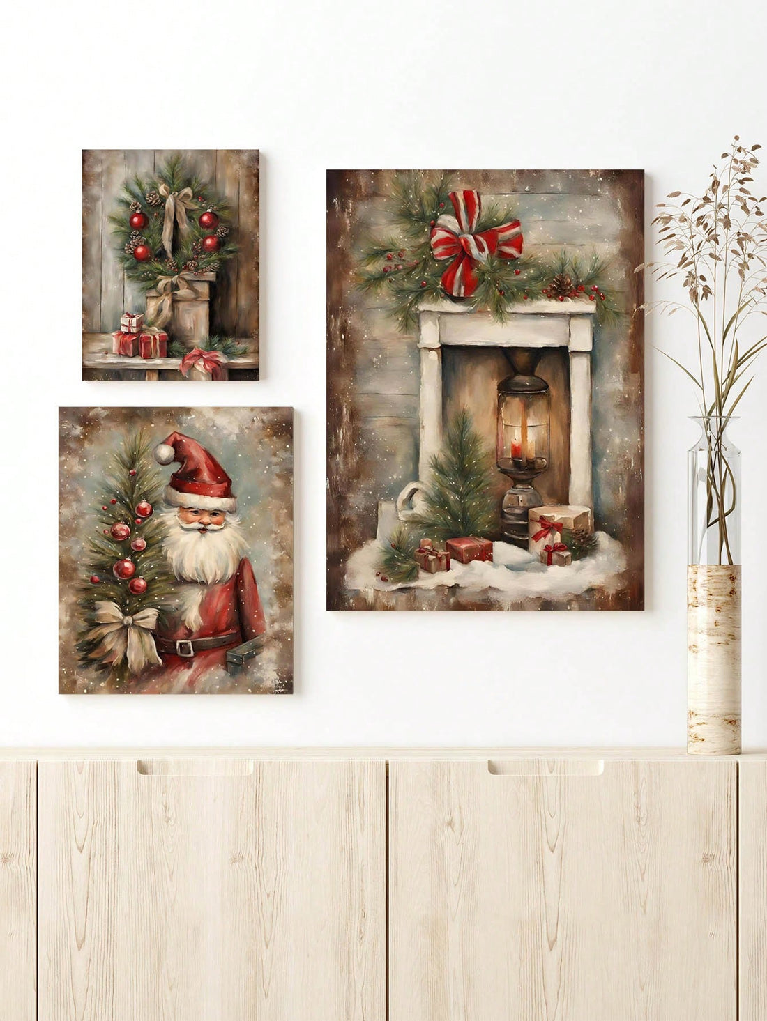 Embrace the joy of the holiday season with our Festive Santa Claus Canvas Art Set! This 3-piece wall decor showcases a cheerful Santa, perfect for adding a touch of Christmas spirit to any room. Unframed for a modern look, this set is sure to bring a joyous and festive ambiance to your home.