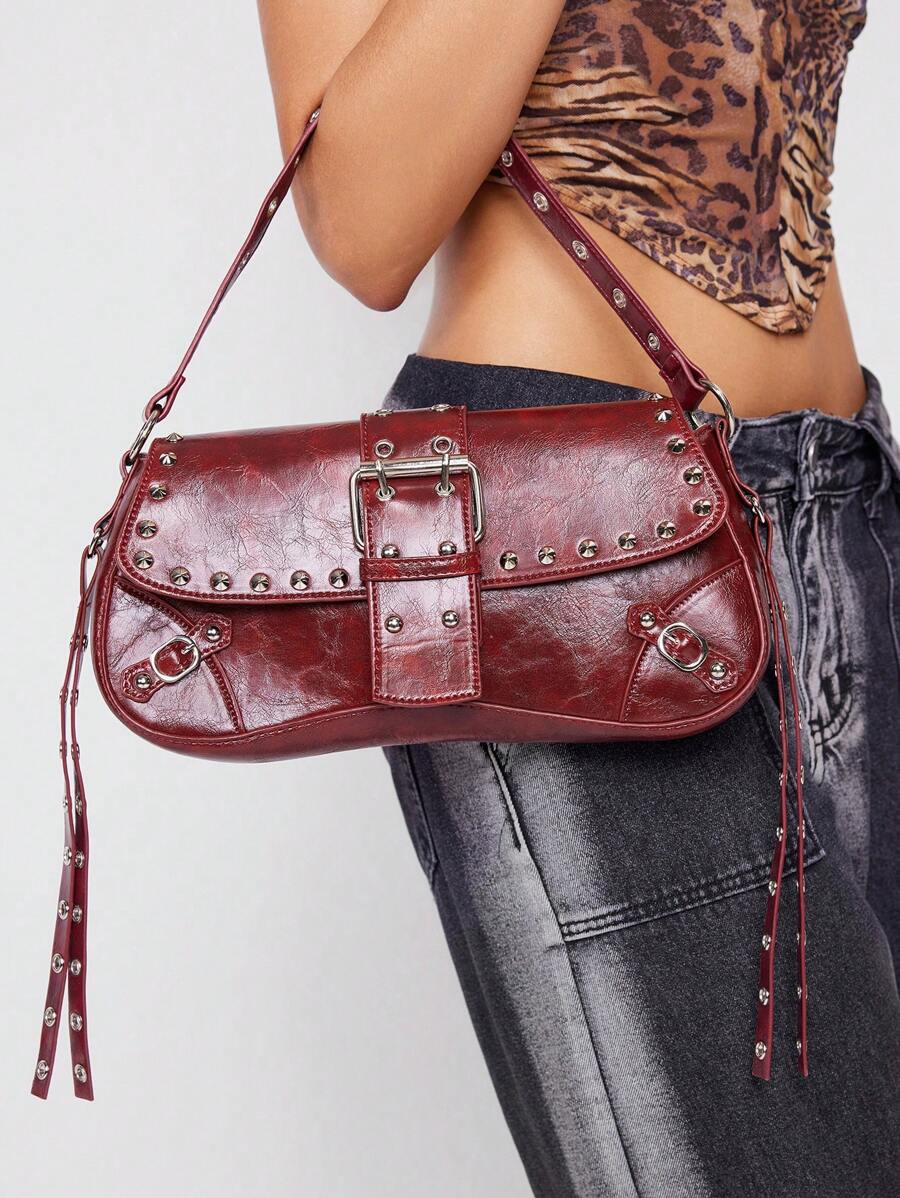 Studded baguette shoulder bag product view 1