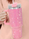 Sparkling 40oz Stainless Steel Car Cup Tumbler with Rhinestones & Straw - Pink Insulated Water Bottle for Home, Office & On-the-Go