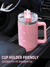 Sparkling 40oz Stainless Steel Car Cup Tumbler with Rhinestones & Straw - Pink Insulated Water Bottle for Home, Office & On-the-Go