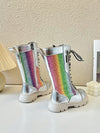 Colorful Rainbow Strap Tall Boots for Kids - Perfect for Autumn, Winter, and Halloween Fun!