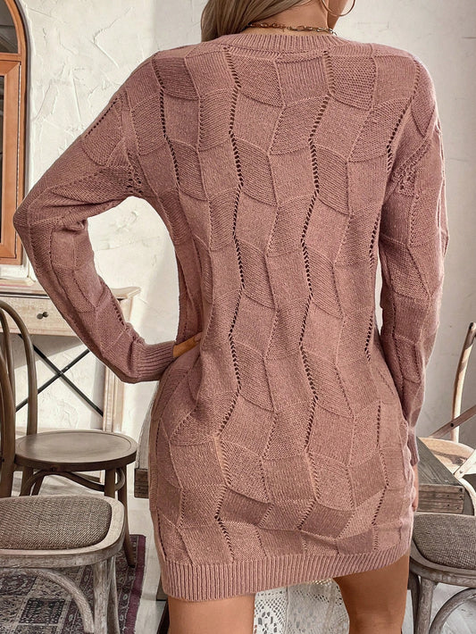 Cozy Chic: Women's Casual Knitted Sweater Dress with Drop Shoulders for Autumn & Winter