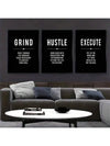 Grind and Hustle Motivational Canvas Poster Set: Modern Art Decor for Bedroom Walls