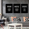 Grind and Hustle Motivational Canvas Poster Set: Modern Art Decor for Bedroom Walls