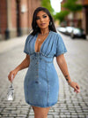 Summer Seduction: Women's Deep V-Neck Denim Dress