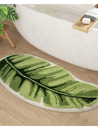 Monstera Leaf Shaped Non-Slip Bath Mat - Absorbent & Washable Floor Carpet