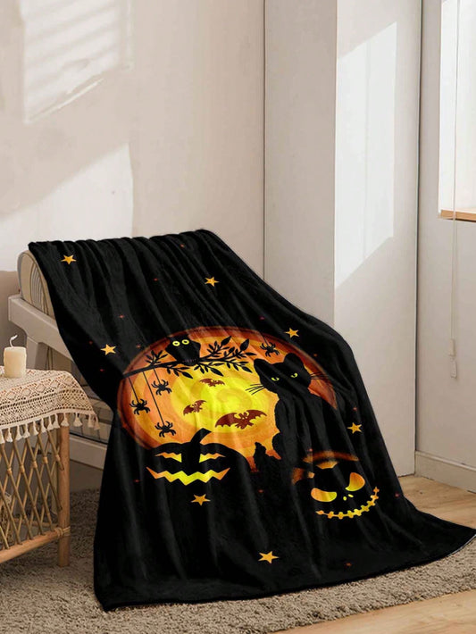 Cozy Pumpkin Print Flannel Throw Blanket - Perfect for Home, Office, and Camping