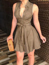 Effortless Elegance: Women's Summer Pleated Sleeveless Casual Shirt Dress