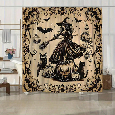 Pumpkin Patch Shower Curtain: Spooky Bathroom Decor for Halloween with 12 Hooks