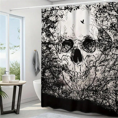 Creepy Cool Gothic Skull Shower Curtain: Horror Tree and Skeleton Design