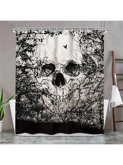 Creepy Cool Gothic Skull Shower Curtain: Horror Tree and Skeleton Design