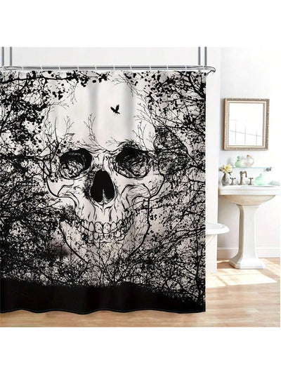 Creepy Cool Gothic Skull Shower Curtain: Horror Tree and Skeleton Design