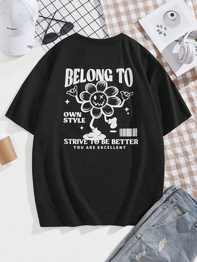 Manfinity Hypemode Men's Cartoon Print Shirt: Loose Fit with Slogan Style