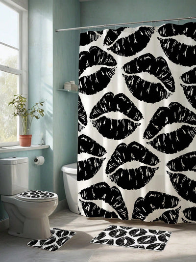 Black Lips Pattern Printed Shower Curtain - Modern Style Bathroom Decor with Anti-Mildew and Waterproof Features