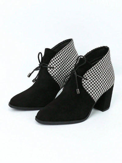 Stylish Suede Patchwork Lace-Up Boots for Women - 2024 Collection