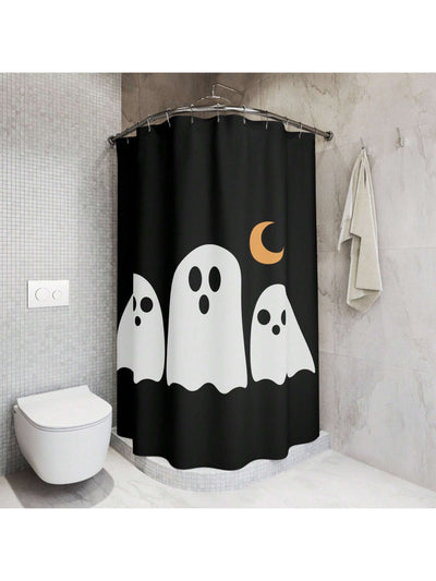 Spooky Shower: Halloween Ghost Print Waterproof Curtain with Hooks