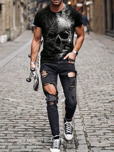 Summer Style: Men's Casual Skull Print Crew Neck Short Sleeve T-Shirt