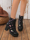 Floral Lace-Up Chunky Heel Black Ankle Boots: Fall/Winter 2024