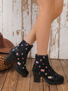 Floral Lace-Up Chunky Heel Black Ankle Boots: Fall/Winter 2024