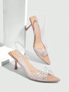 Elegant Nude Rhinestone PVC Peep-Toe Kitten Heel Sandals for Every Occasion