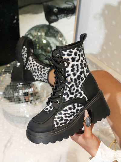 Stylish and Trendy Leopard Print Boots with Chunky Heel for Women - 2024 Fashion Collection