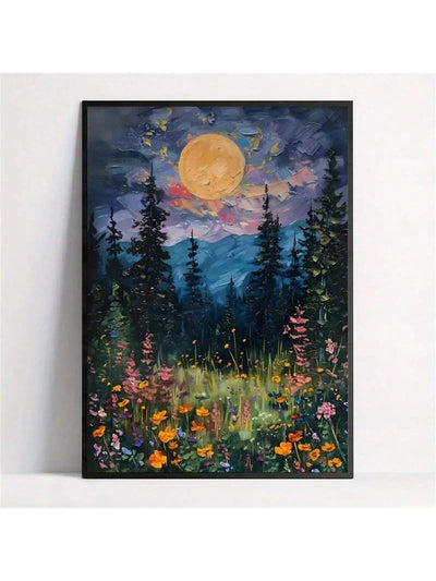 Moonlit Wildflowers: Mystical Midnight Enchantment Wall Art