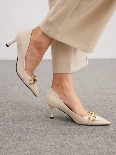 Chic Minimalist Metallic-Accent Pointed Toe High Heel Pumps for Effortless Elegance