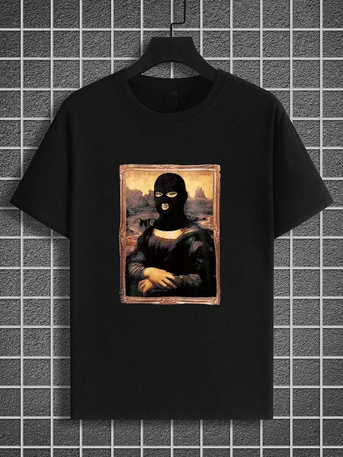 This men's t-shirt features a modern twist on the classic masterpiece, the Mona Lisa. With a unique print, this shirt adds an artistic flair to any outfit. Made with high-quality materials for lasting comfort. Elevate your style with this one-of-a-kind t-shirt.