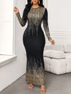 Elegant Sequin-Printed Long Dress for Sophisticated Wedding Guests