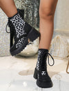 Leopard Print Chunky Platform Ankle Boots: Women's Color Block Martens Boot