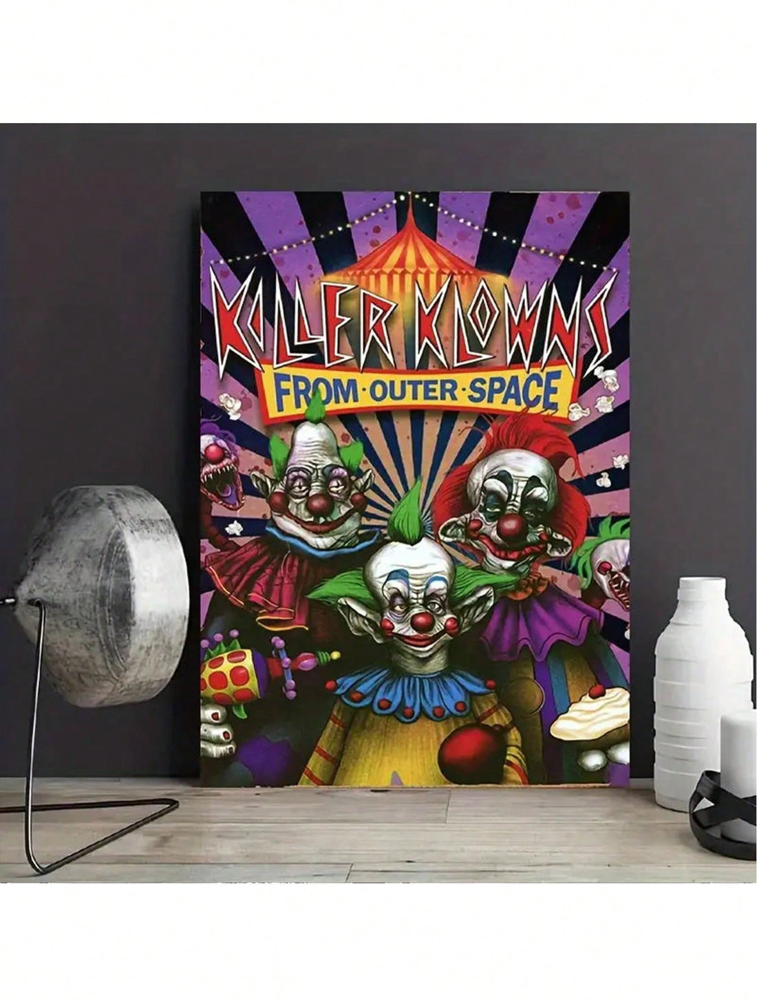 Transform your home into a spooky space with our Space Clown Nightmare movie poster. Perfect for autumn home decor, this haunting horror poster features a creepy clown and will add a unique touch to your living space. Get ready to give your guests a fright with this must-have seasonal decoration.