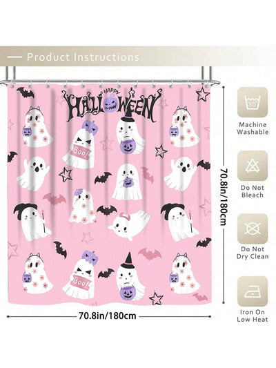 Spooky and Cute: Halloween Ghost Printed Shower Curtain Set