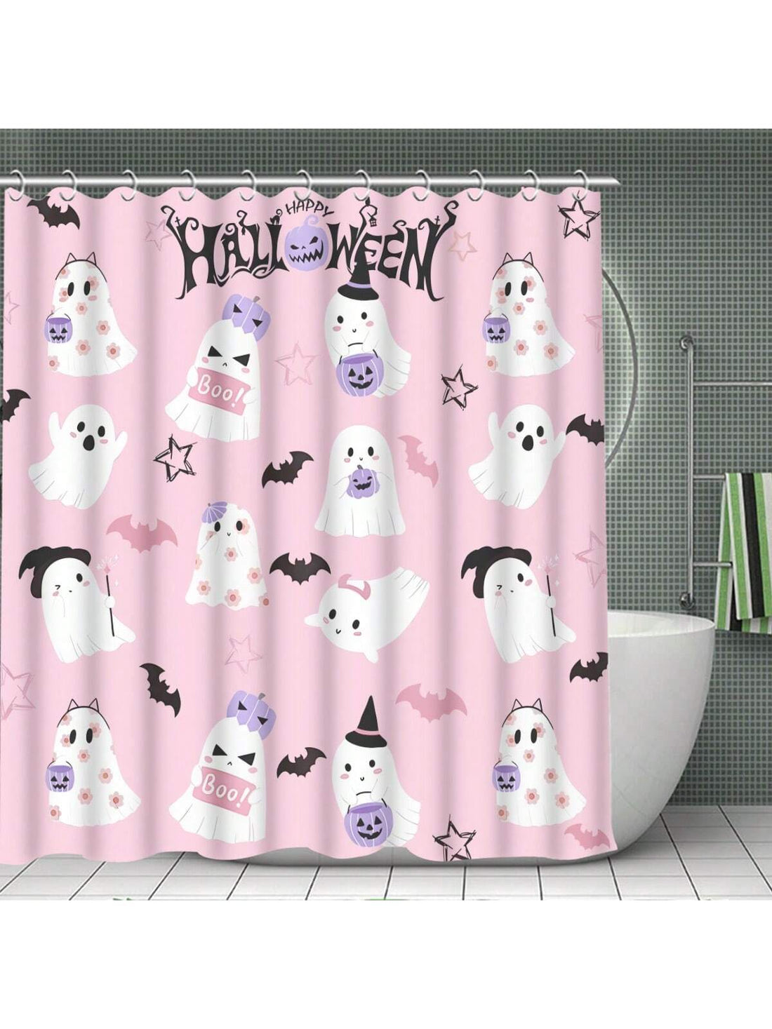 Transform your bathroom into a haunted sanctuary with our Spooky and Cute: Halloween Ghost Printed Shower Curtain Set. This set features a playful yet eerie ghost print, perfect for adding a touch of Halloween spirit to your home. Its durable material ensures long-lasting use while keeping your bathroom clean and dry.