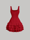 Chic Layered Cake Dress with Square Neck – Perfect Summer, Graduation, and Wedding Attire 