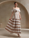 Elegantly Chic Off-Shoulder Lace Ruffle Maxi Dress with Cinched Waist