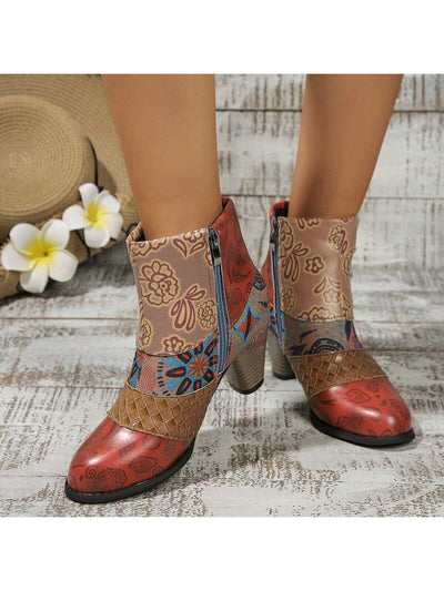 Floral Finesse: Chic Multicolor Ankle Boots for Trendy Women