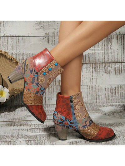 Floral Finesse: Chic Multicolor Ankle Boots for Trendy Women