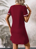 contrast trim V neck short sleeve T shirt mini dress image 5